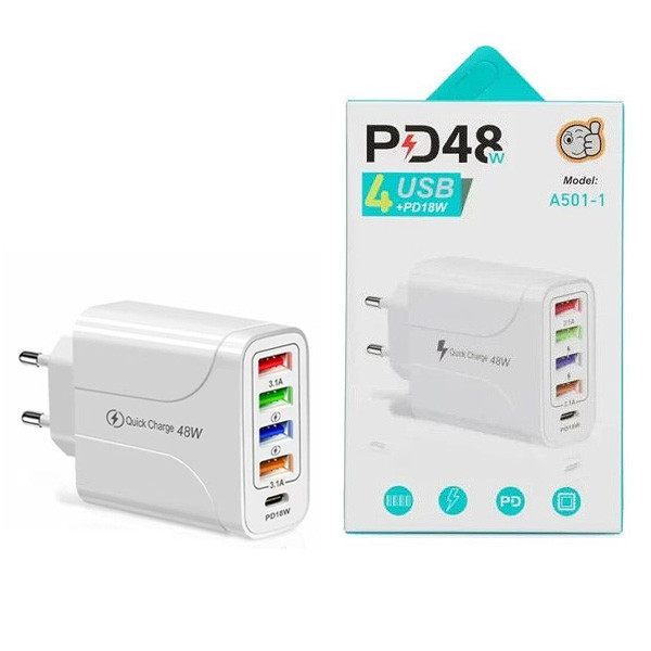Rychlá nabíječka 48 W s 5 porty – 4× USB + USB-C - Obrázek 4