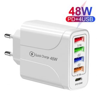 Rychlá nabíječka 48 W s 5 porty – 4× USB + USB-C